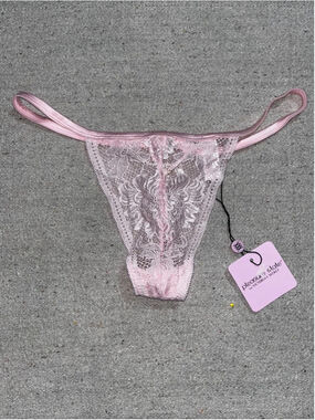 Pleasure State Pink Crystal Keyhole Lace Shiny Satin String Thong Panties L New